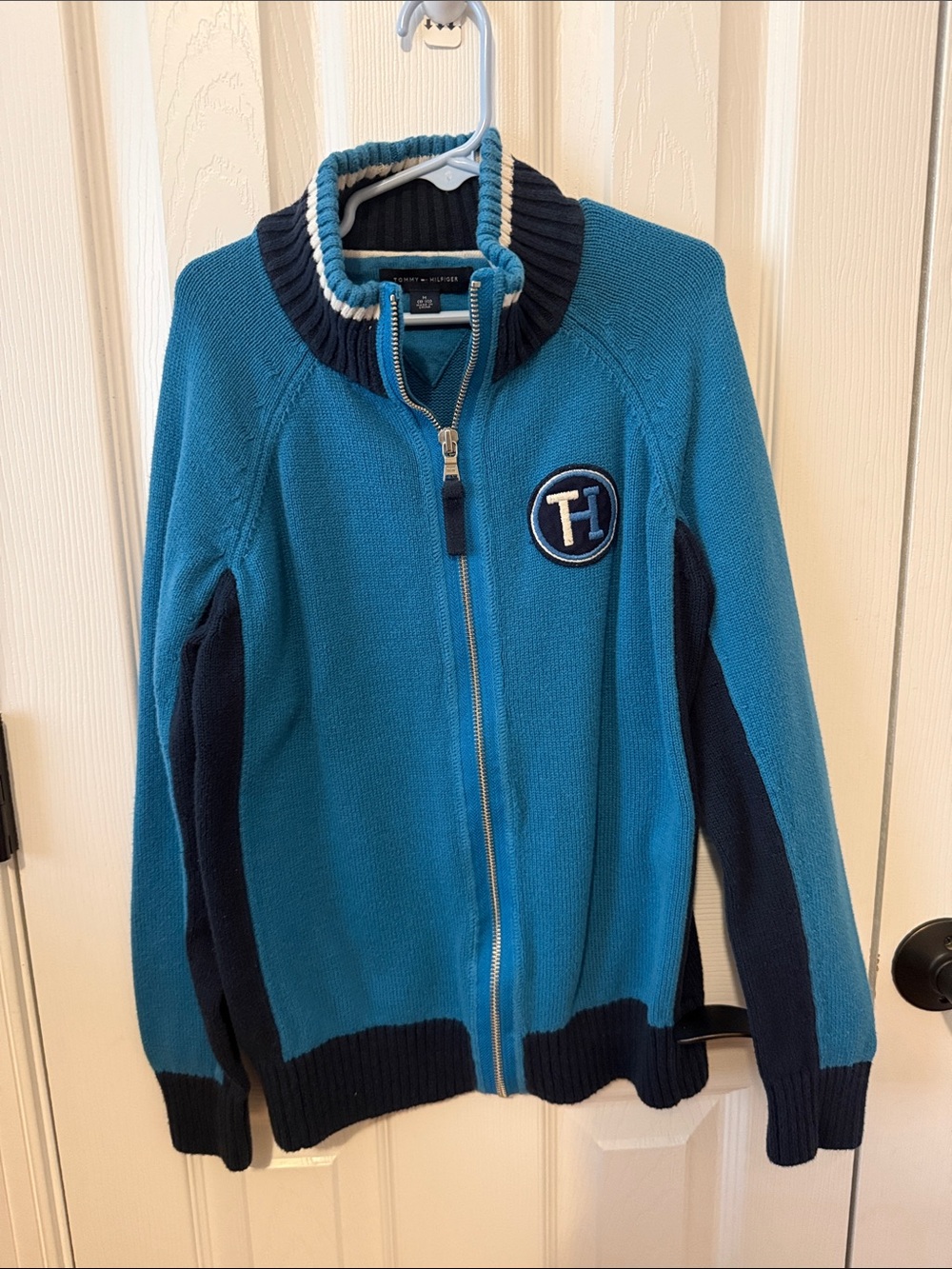 Tommy Hilfiger Teal and Navy Full-Zip Knit Jacket